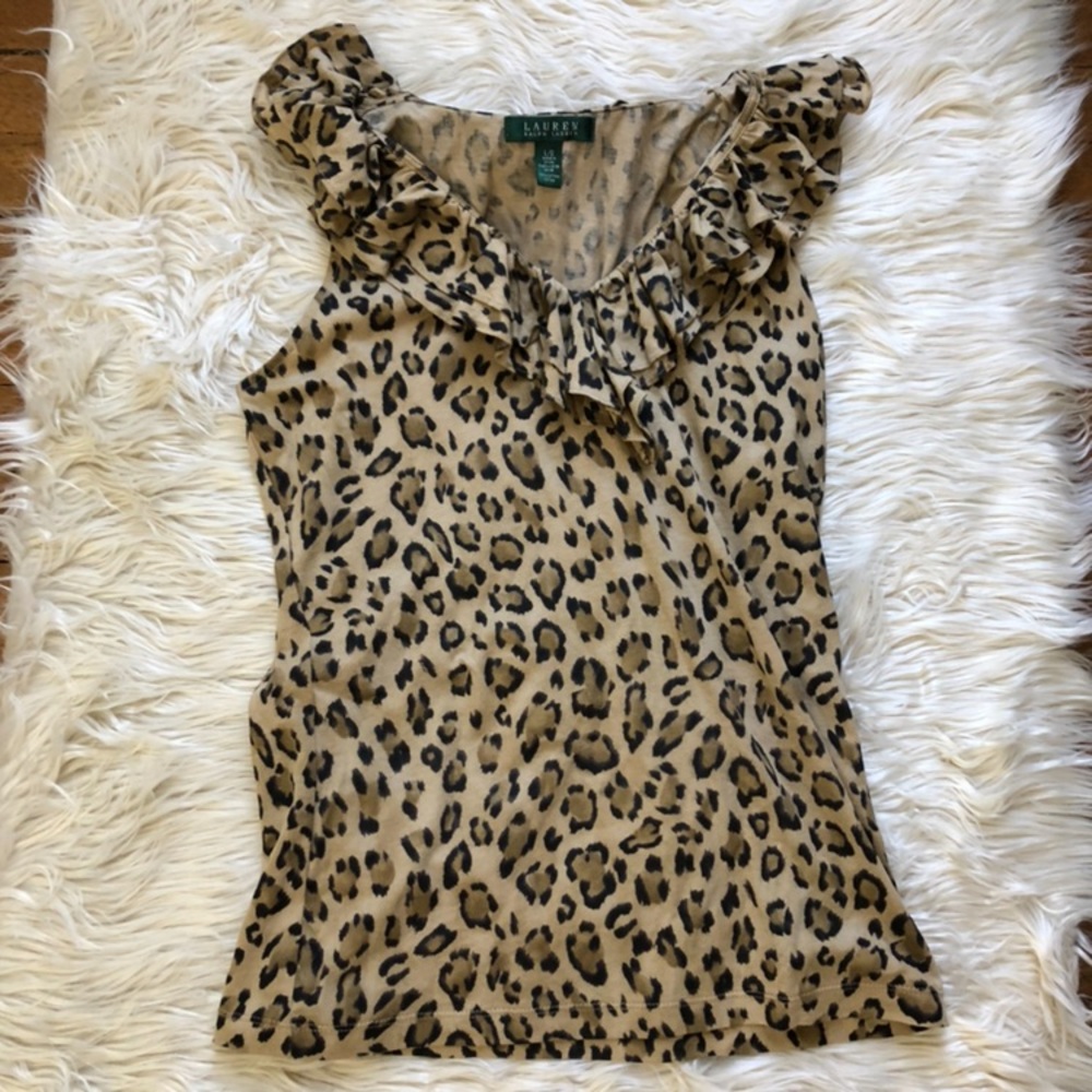 Ralph Lauren Leopard Ruffle Top Sz L